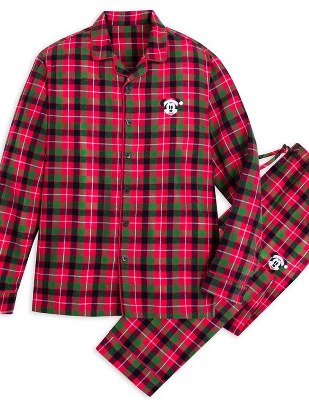 Disney Adult Pajama Set Christmas 2024 Santa Mickey Plaid Flannel  Pajama